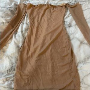 Long Sleeve Bardot Mini Dress In
Rose Gold